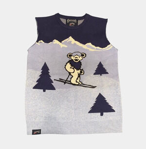 Grateful Dead x Section 119 Mens Ski Bear Sweater Vest Size S Blue Altered